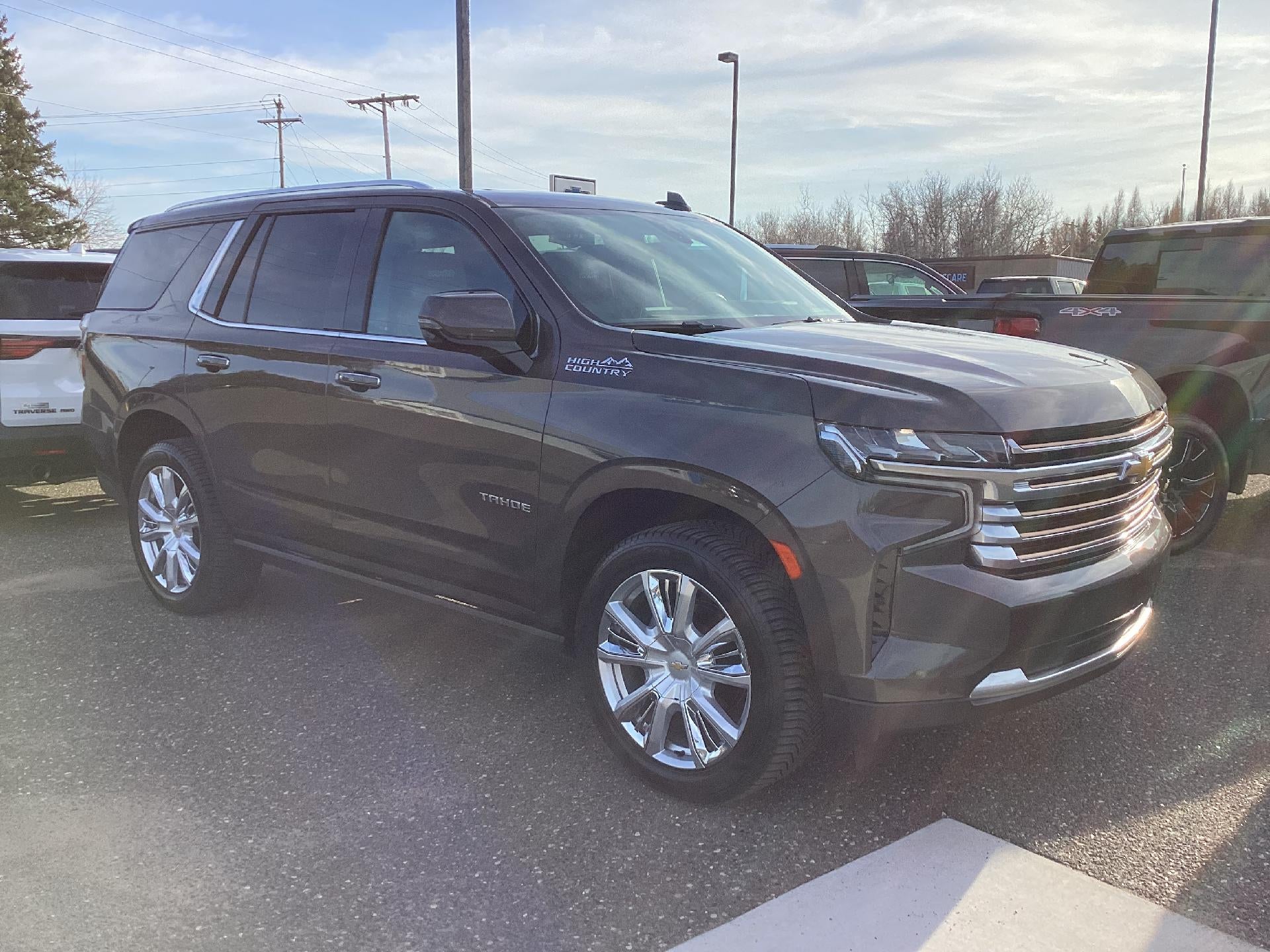 2021 Chevrolet Tahoe High Country in Graywood Metallic — front three-quarter view